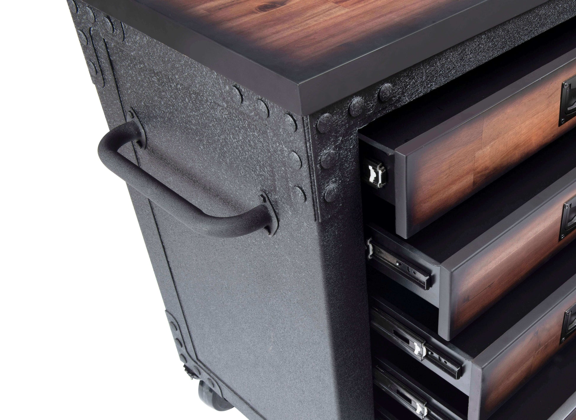 Duramax 48" 5 drawer rolling tool chest with wood top, showcasing durability and storage efficiency.