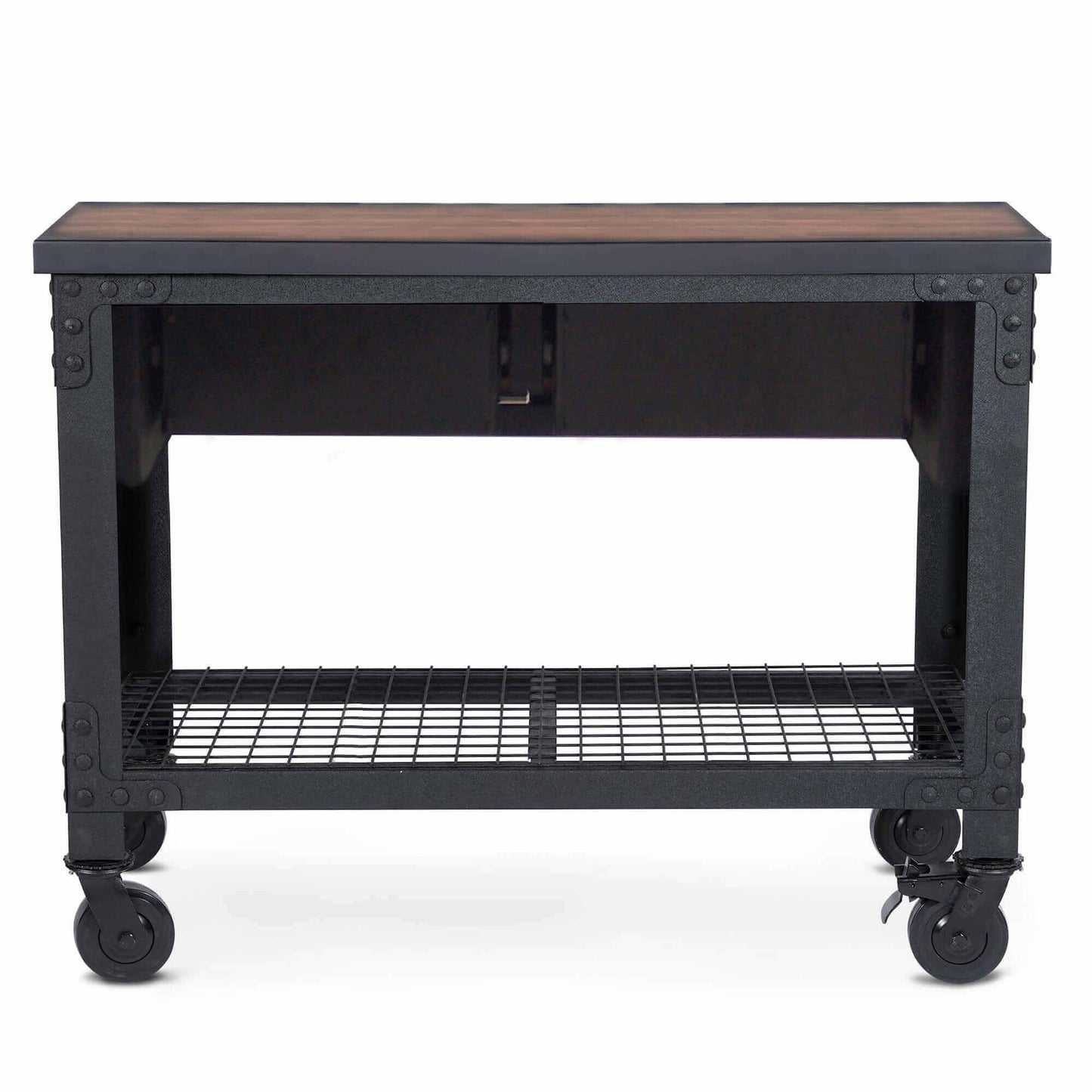 Duramax 48x24 in 2-drawer industrial workbench on wheels with a sturdy design and metal frame.