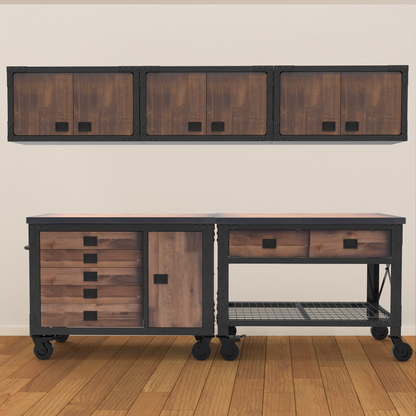 Duramax 5-Piece Garage Storage Combo Set w/ Workbench, Tool Chest and Wall Cabinets 5WBTC3WC with industrial design.