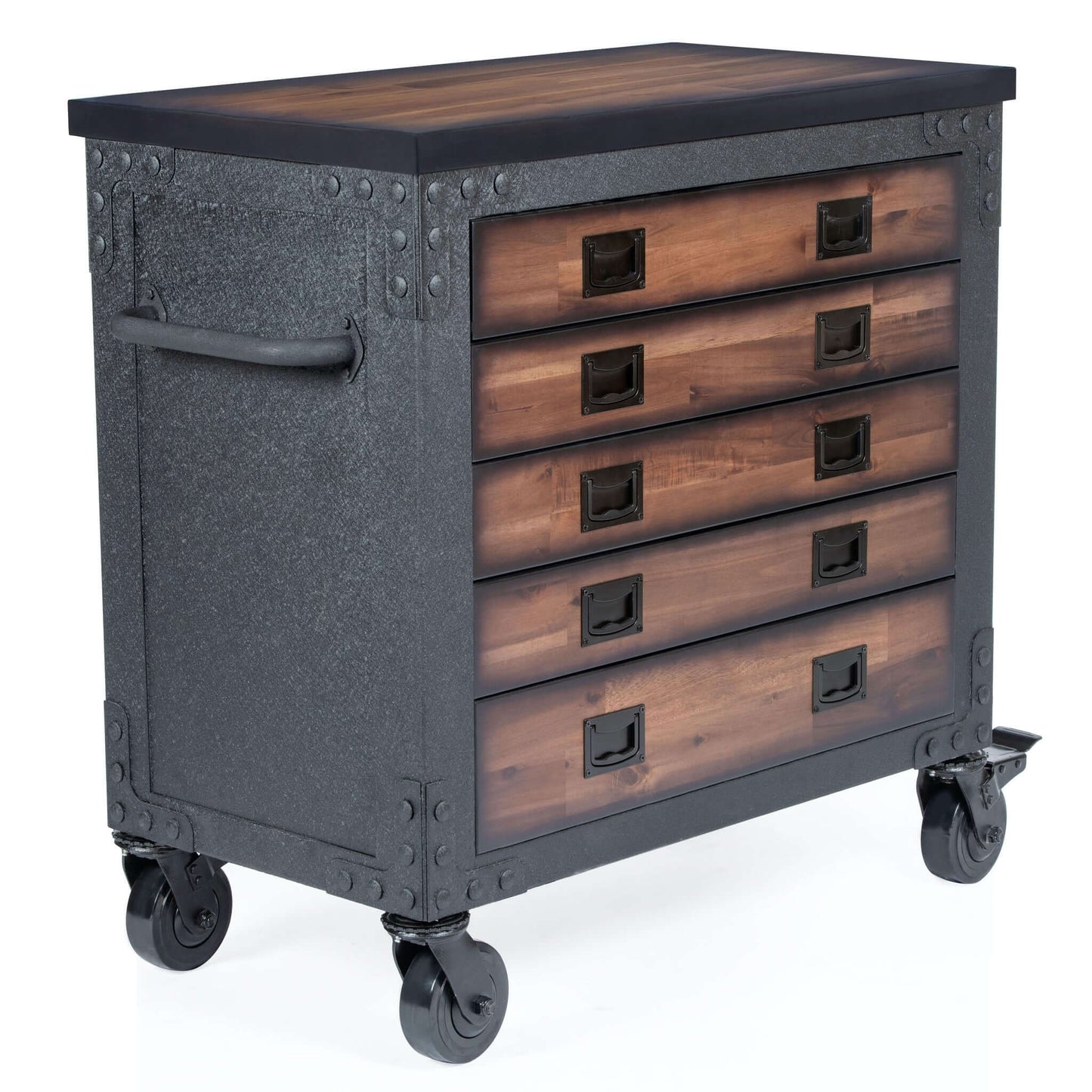 Duramax 6-Piece Garage Storage Combo Set w/ Tool Chests, Wall Cabinets and Free Standing Cabinets 6P2TC2WC2FC featuring a stylish cart with drawers.