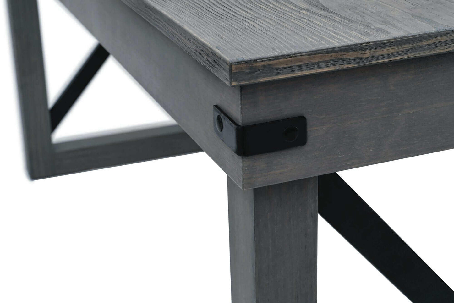 Close-up of Duramax Felix Wood Desk showing sleek assembly and wooden finish.