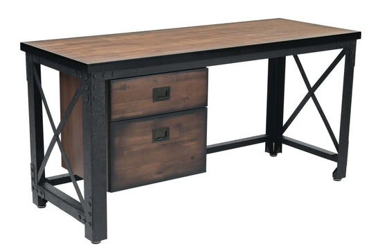 Duramax 62 In Jackson Industrial Metal & Wood desk with two drawers and stylish design, ideal for home office. 