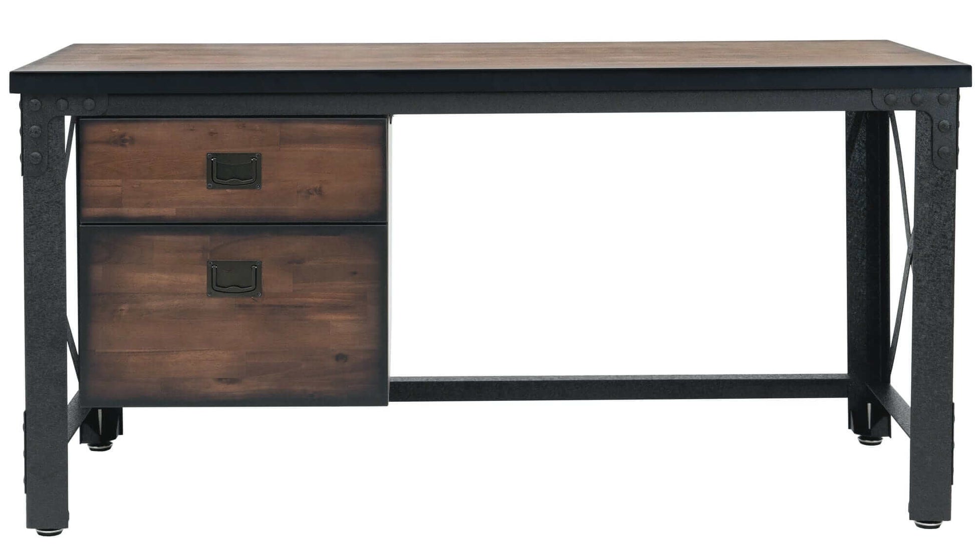 Duramax 62 inch Jackson Industrial Metal & Wood desk with two drawers, stylish and functional design.