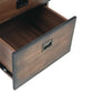 Open drawer of Duramax Jackson Industrial Metal & Wood desk 68050 showcasing spacious storage.