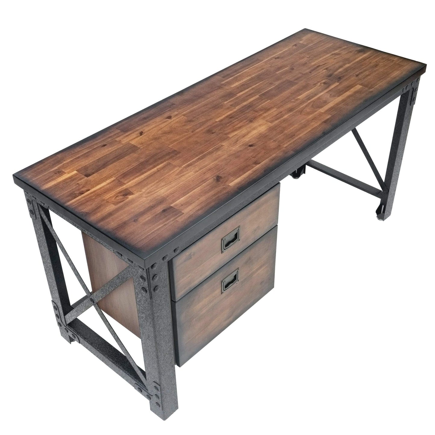 Duramax 62 In Jackson Industrial Metal & Wood desk with two drawers and a sturdy design.