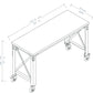 Duramax 62 In x 24 In Rolling Industrial Worktable dimensions illustration, showcasing robust features and caster wheels.