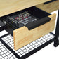 Close-up of Duramax Rove mobile workbench showing open drawer with tools and storage space.