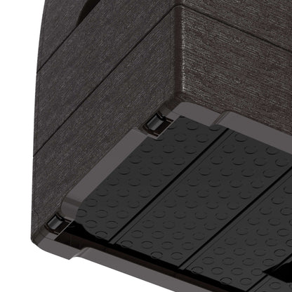 Duramax 71 Gallon Deck Box Brown 86601 showing interior detail and durable polypropylene resin construction.