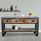 Duramax 72" Darby Industrial Metal & Wood kitchen island desk with drawers and lower shelf, styled with decorative items.