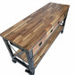 Duramax 72" Darby Industrial Metal and Wood kitchen island desk showcasing a distressed wood finish and sturdy design.