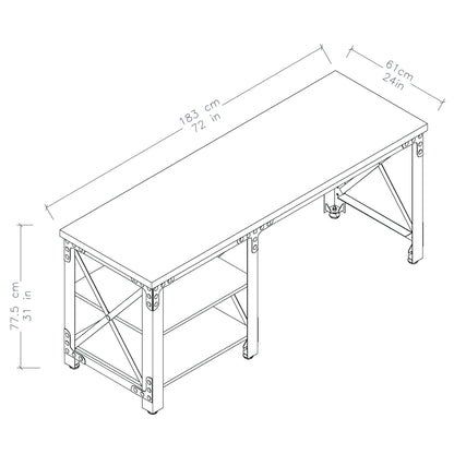 Duramax 72 In Weston Industrial Metal & Wood desk 68052 dimensions illustration showing table size and structure.
