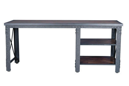 Duramax 72 In Weston Industrial Metal & Wood desk 68052 featuring spacious surface and two open shelves.