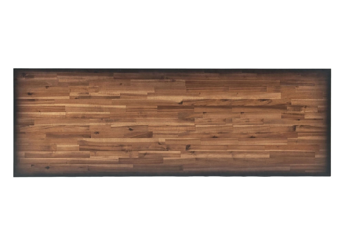 Close-up of a wooden desk surface showcasing a rich, warm wood grain pattern.