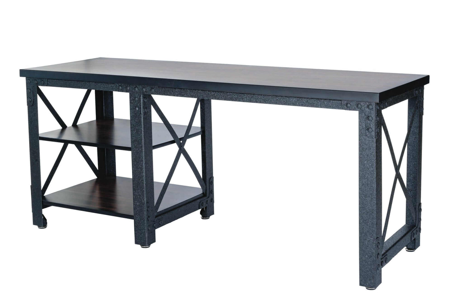 Duramax 72 inch Weston Industrial Metal and Wood desk with shelves, featuring a sturdy and stylish design.