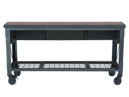 Duramax 72 x 24 in 3-drawer rolling industrial workbench with heavy-duty steel frame and wheels.