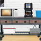 Duramax rolling industrial workbench featuring a microwave, coffee maker, and kitchen accessories on display.