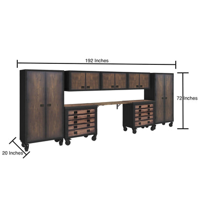 Duramax 8-Piece Garage Storage Combo Set w/ Tool Chests, Wall Cabinets, Folding Table and Free Standing Cabinets 8P2TC3WC2FC dimensions shown.