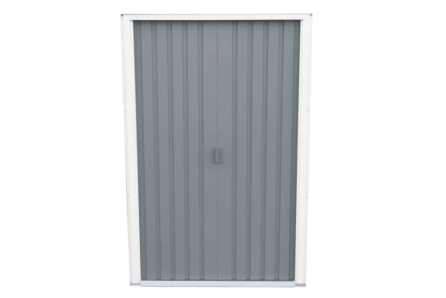 Duramax 8x6 metal shed pent roof door featuring vertical paneling and handle