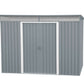 Duramax 8x6 metal shed with pent roof and skylight, showcasing a durable design and spacious entrance.