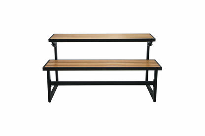 Duramax Ashton Convertible Table Bench 68070 with a sleek design, featuring wooden slatted surfaces and sturdy black metal frame.