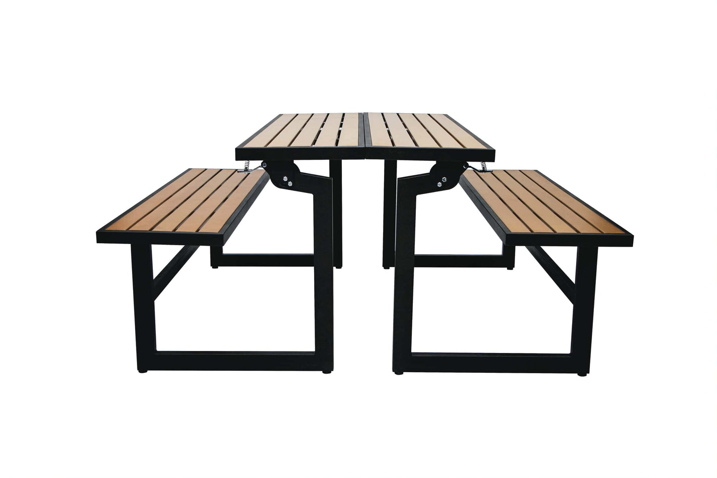 Duramax Ashton Convertible Table Bench 68070 in a flat view, showcasing wooden slats and metal frame for outdoor use.