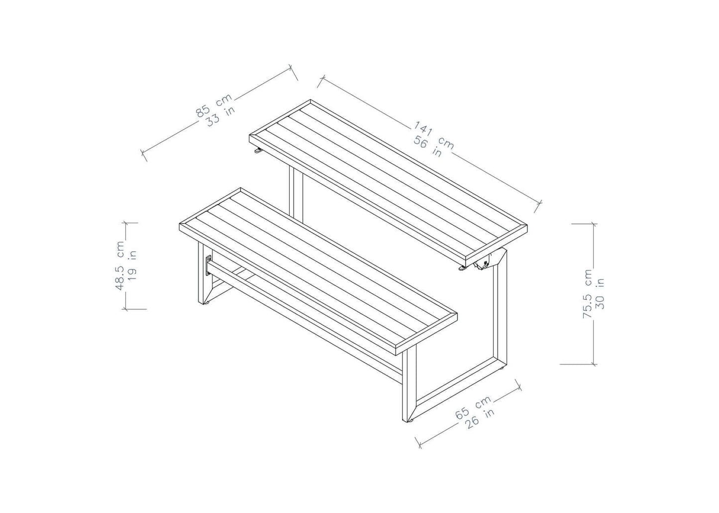 Duramax Ashton Convertible Table Bench 68070 dimensions diagram detailing its size and design features.