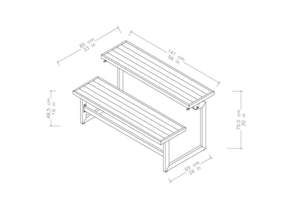 Duramax Ashton Convertible Table Bench 68070 dimensions diagram detailing its size and design features.