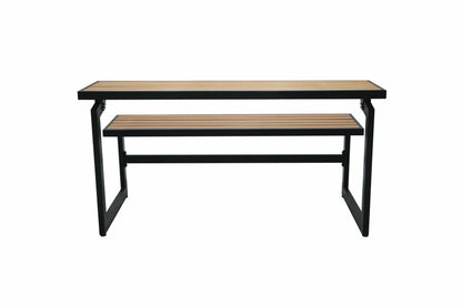 Duramax Ashton Convertible Table Bench 68070 in black and wood finish, perfect for outdoor settings.