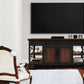 Duramax Farmhouse cabinet 68062 in a cozy living room with TV, showcasing industrial and farmhouse design.