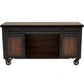 Duramax Farmhouse Cabinet 68062 with sliding doors and industrial design, featuring a wooden top and metal frame.