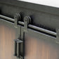 Close-up of the sliding door mechanism on the Duramax Farmhouse Cabinet 68062, showcasing its durable industrial design.