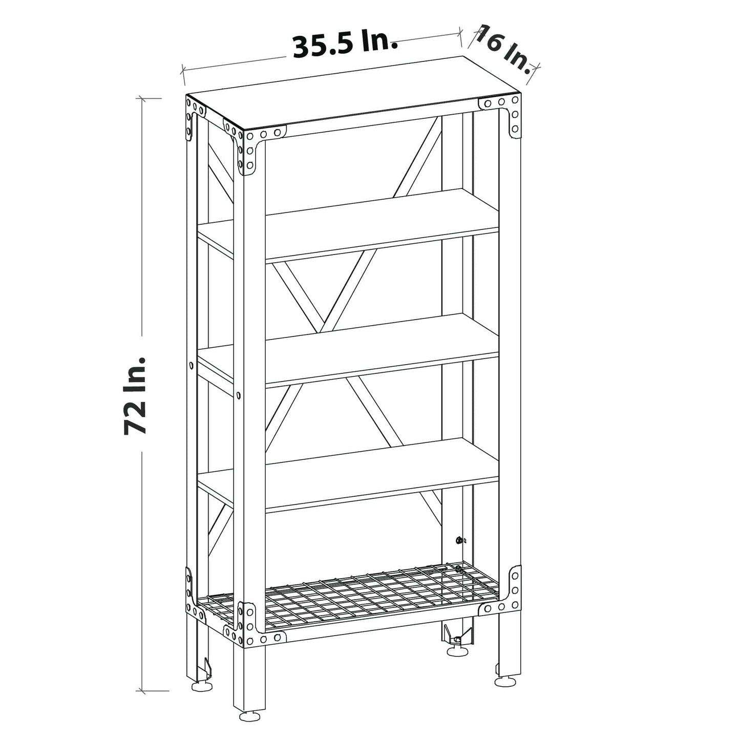 Duramax Industrial Metal and Wood Storage Shelving 68060 dimensions: 35.5"W x 16"D x 72"H, featuring three acacia wood shelves.