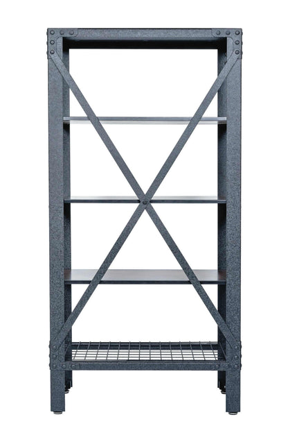 Duramax Industrial Metal and Wood Storage Shelving 68060 with acacia wood shelves and metal frame.