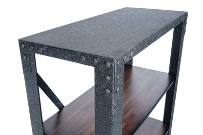 Duramax Industrial Metal and Wood Storage Shelving 68060 with dark metal frame and acacia wood shelves