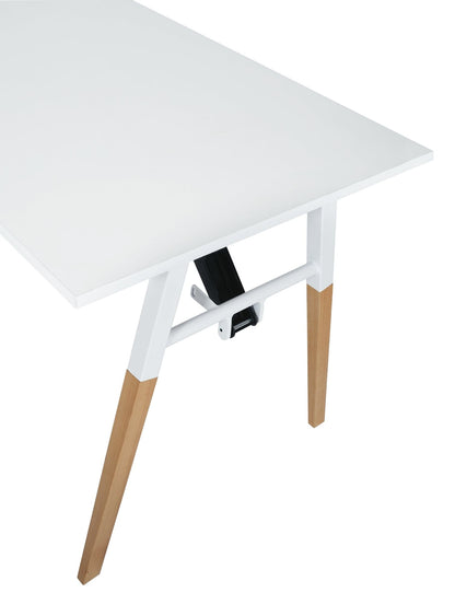 Duramax Neo Folding Table 68053 with a sleek white top and natural wood legs, perfect for versatile workspace solutions.