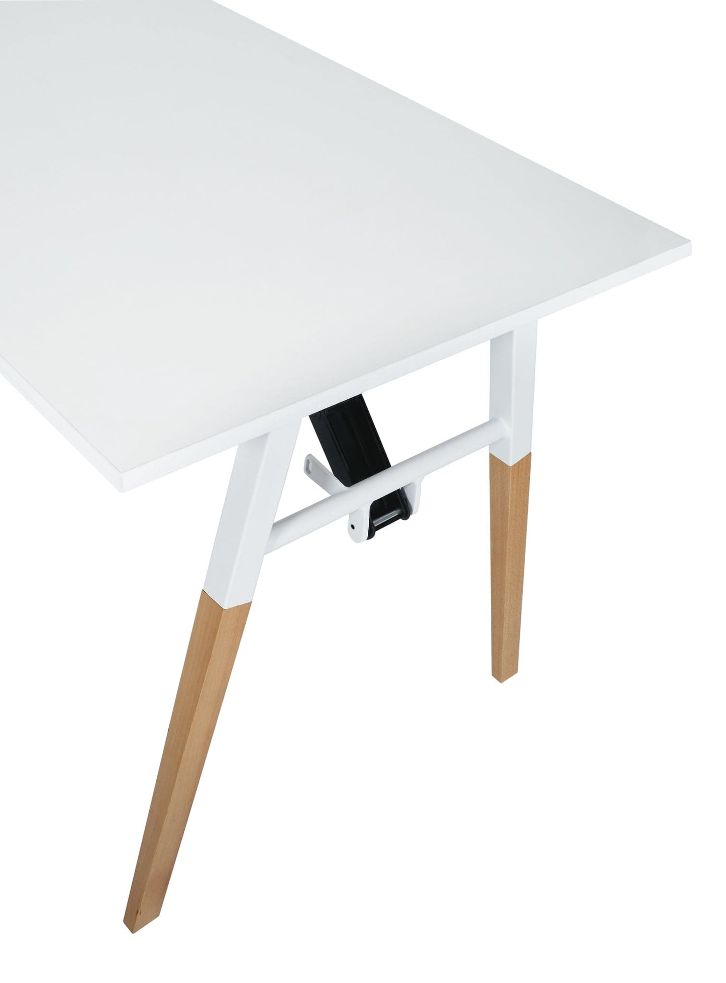 Duramax Neo Folding Table 68053 with a sleek white top and natural wood legs, perfect for versatile workspace solutions.