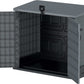 Duramax Storeaway 850L gray garden shed with open doors for outdoor storage solutions.