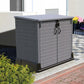 Duramax Storeaway 850L gray storage shed in outdoor setting, ideal for organizing garden tools and equipment.