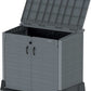 Duramax Storeaway 850L gray garden shed with an open lid for easy access to outdoor storage.