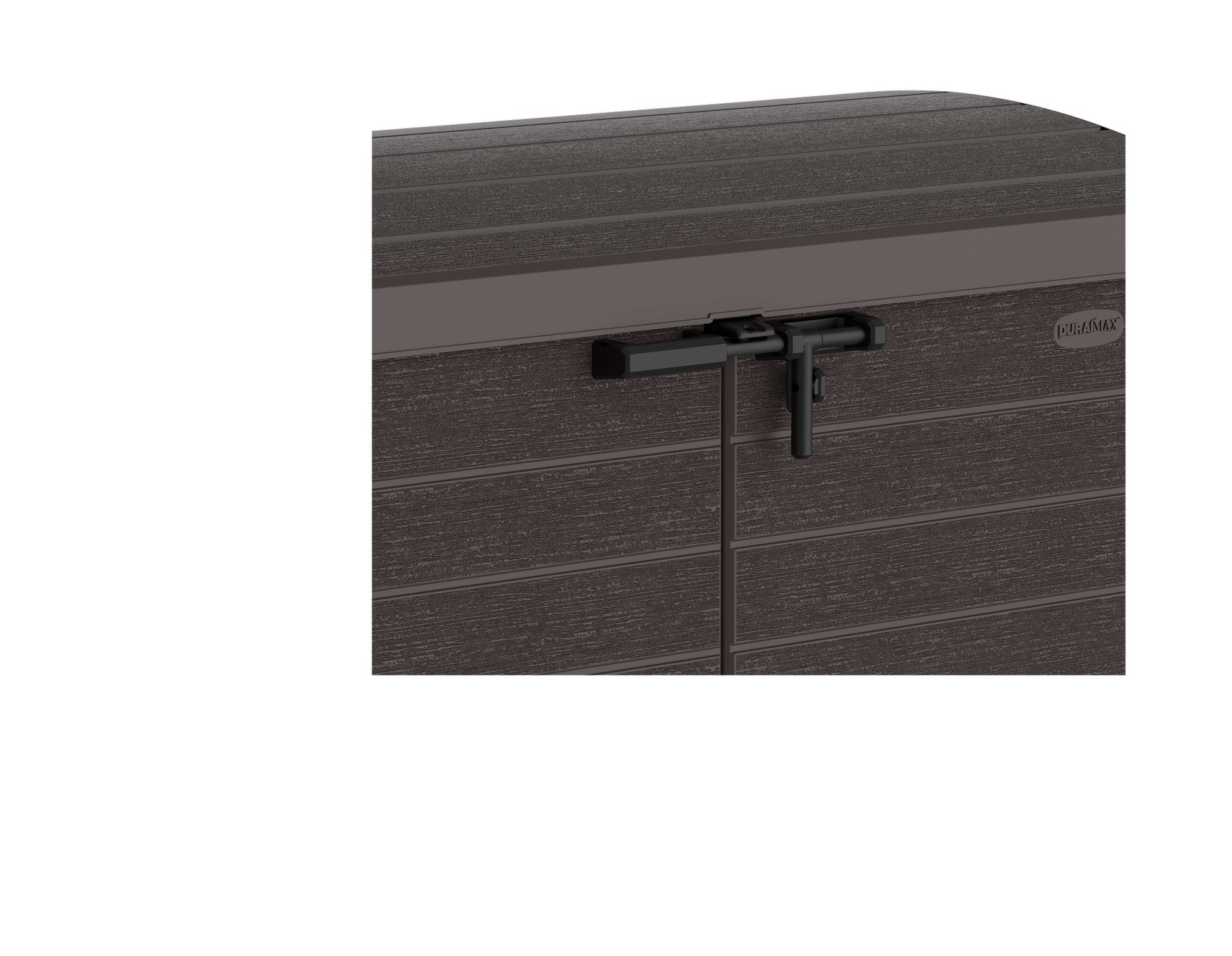 Duramax Storeaway Arc Lid 1200L brown storage shed with secure latch and durable design.