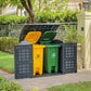 Duramax Storeaway Arc Lid 1200L outdoor storage solution for two trash bins in yellow and green.