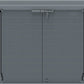 Duramax Storeaway Arc Lid 1200L gray shed with double doors and lock, ideal for outdoor storage of gardening tools and equipment.