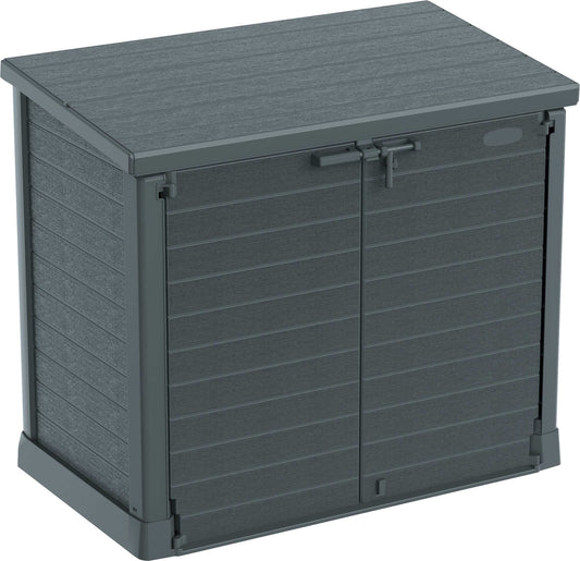 Duramax Storeaway Flat Lid 1200L Gray 86630 outdoor storage shed for garden tools and equipment. 