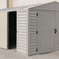 Duramax vinyl garage 10.5 x 15 with foundation, featuring a spacious interior and sturdy design for outdoor storage.