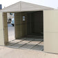 Duramax Vinyl Garage 10.5 x 15 w/ Foundation 15026, spacious storage structure with open doors.