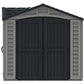 Duramax Vinyl Shed 10.5 x 8 Apex Pro with double doors and a sloped roof for easy storage access.