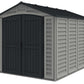 Duramax Vinyl Shed 10.5 x 8 Apex Pro with double doors and durable design for outdoor storage solutions.