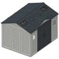 Duramax Vinyl Shed 10.5 x 8 Apex Pro with dark roof and double doors for easy access.