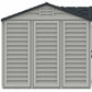 Duramax Vinyl Shed 10.5 x 8 Apex Pro with foundation and double doors for easy access.