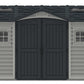 Duramax Vinyl Shed 10.5 x 8 Apex Pro with double doors and windows for easy access and storage.